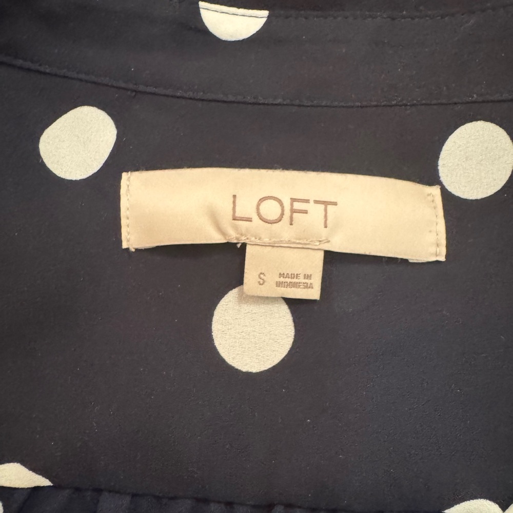LOFT | Navy Polka Dot Button Down Dress Shirt | Size S - Picture 3 of 5